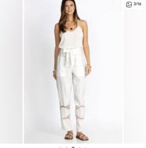 JOHNNY WAS White Stasha Linen Tie High Waist Pants Boho Chic Style XL NWT
